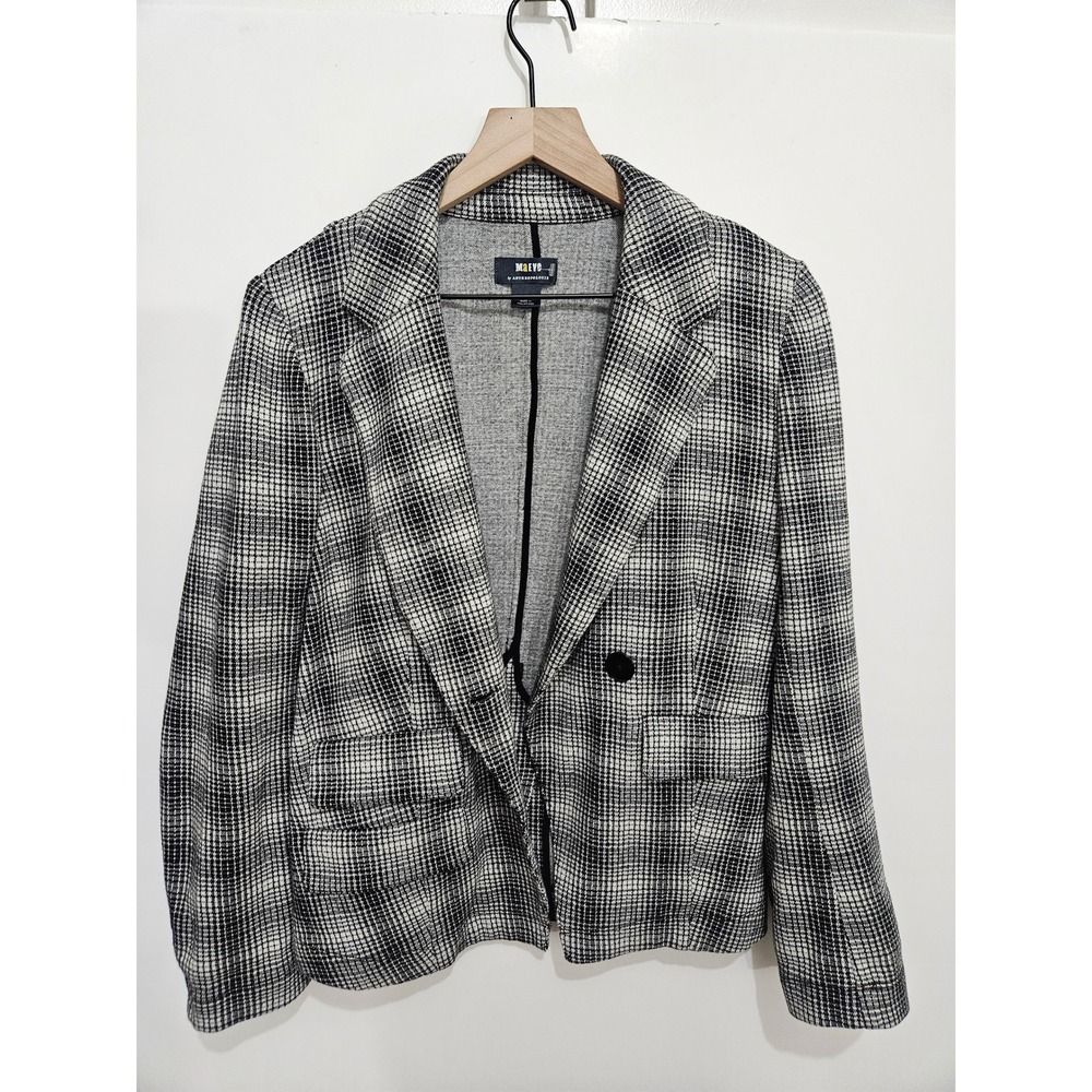 Maeve Anthropologie Womens Black White Plaid Blazer Jacket Cotton Blend Small